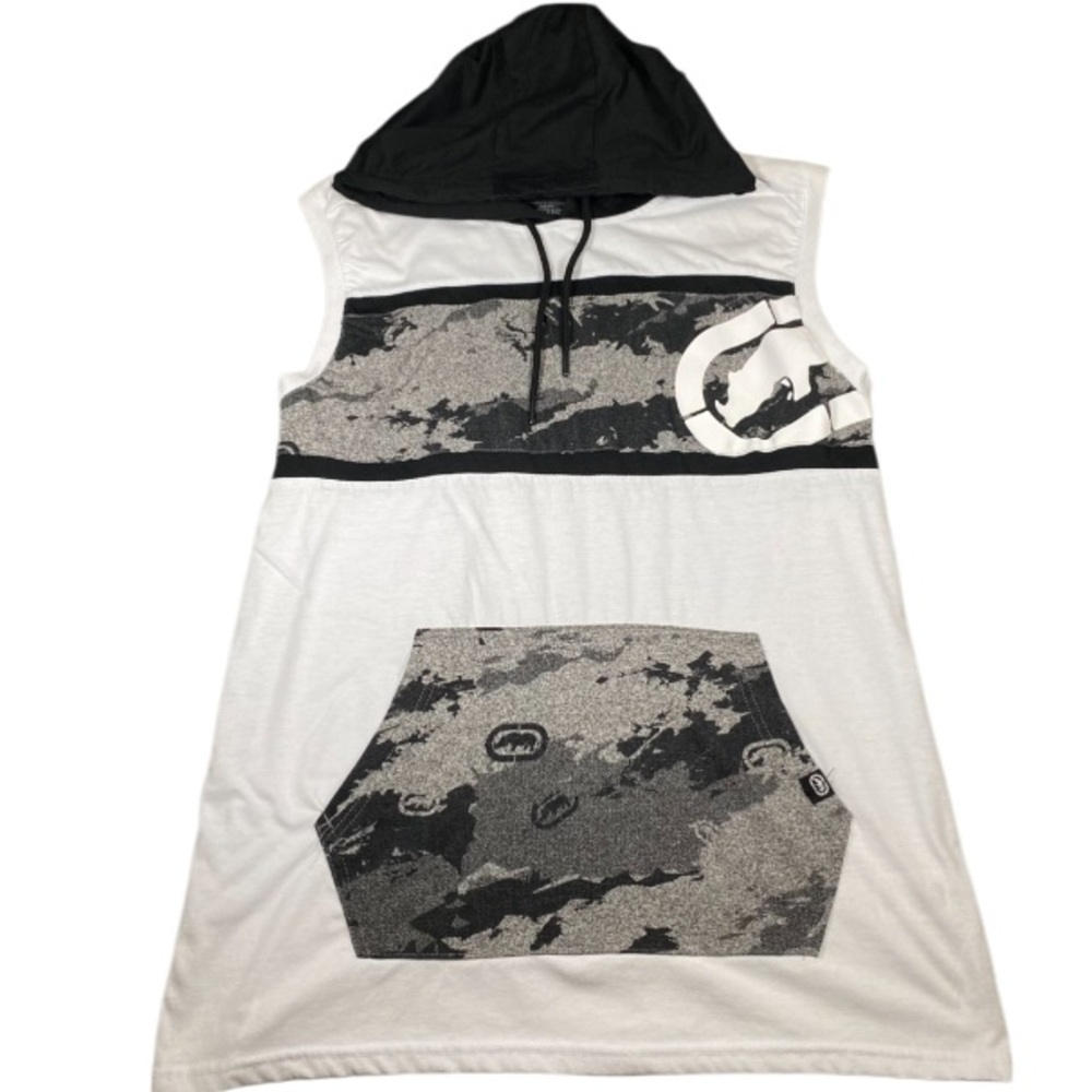 Ecko Hoodie Men’s Large Sleeveless Black White Camo Street Wear Y2K With Pockets